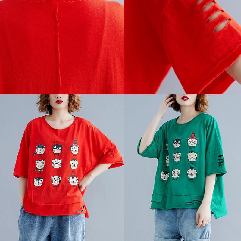 Hole Cotton Tunics for Christmas Gifts Red Blouse Summer
