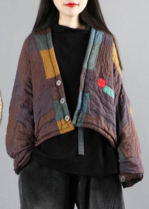Khaki Bat Wing Sleeve Patchwork Fine Cotton Filled Winter Coat
