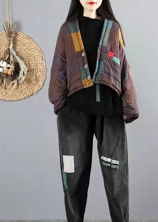 Khaki Bat Wing Sleeve Patchwork Fine Cotton Filled Winter Coat