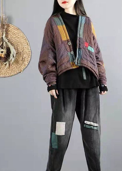 Khaki Bat Wing Sleeve Patchwork Fine Cotton Filled Winter Coat