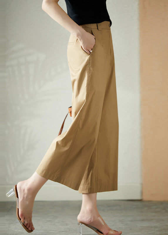 Khaki High Waist Button Crop Pants Summer