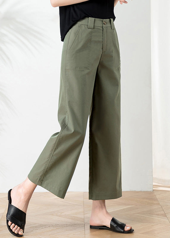 Khaki High Waist Button Crop Pants Summer