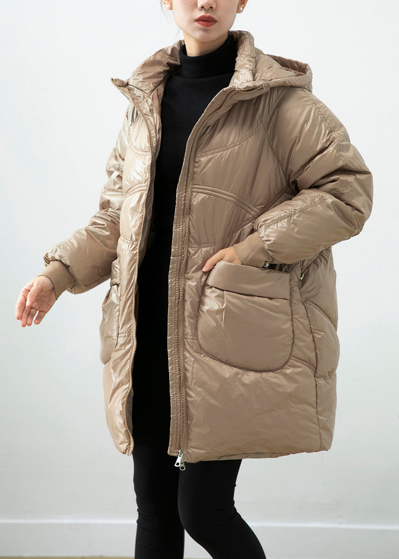 Khaki Hooded Pockets Fine Cotton Filled Winter Coats Winter