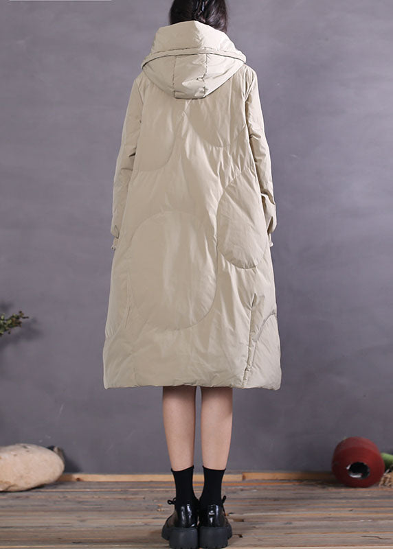 Khaki Hooded Drawstring Duck Down Winter Down Coat