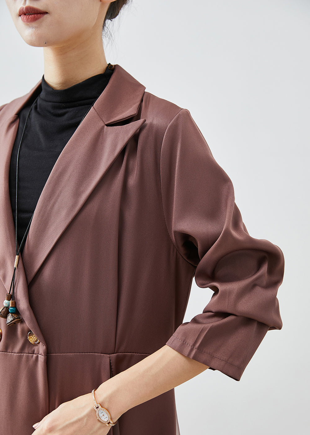 Khaki Lapel Exra Large Hem Patchwork Tulle Spandex Dress Fall