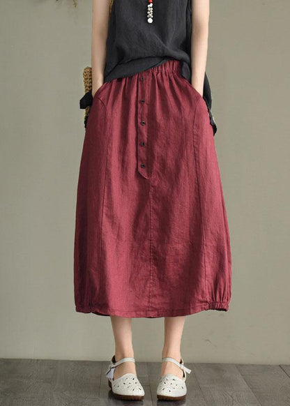 Beige-jellyfish Linen Elastic Waist Button Skirt