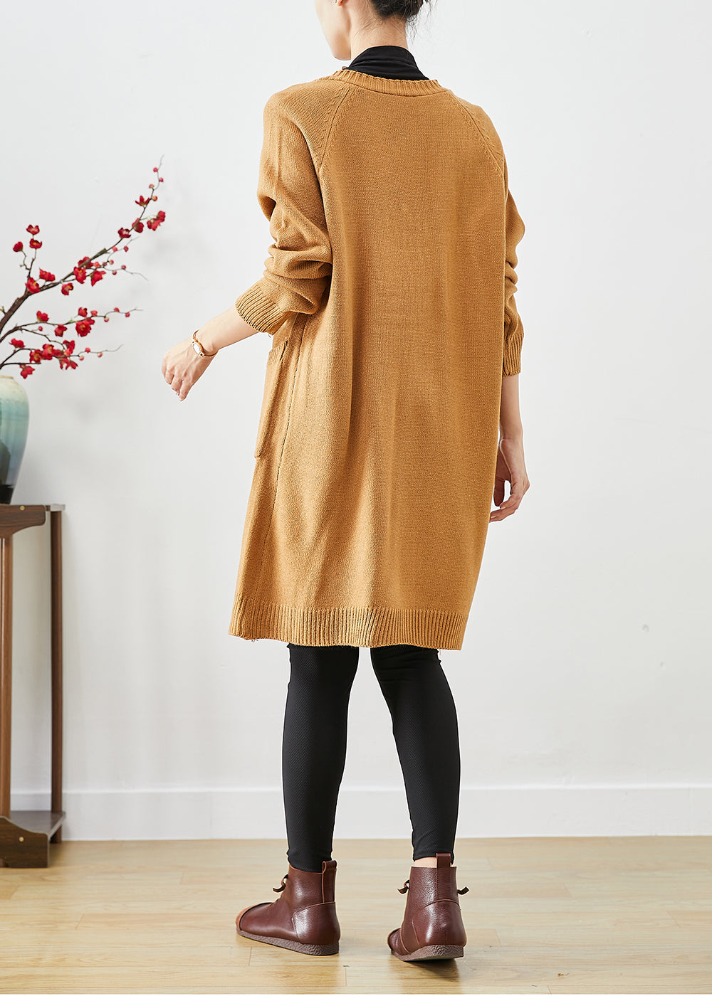 Khaki Oversized Pockets Knit Cardigan Fall