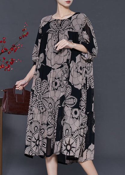Khaki Oversized Print Chiffon Dresses Spring