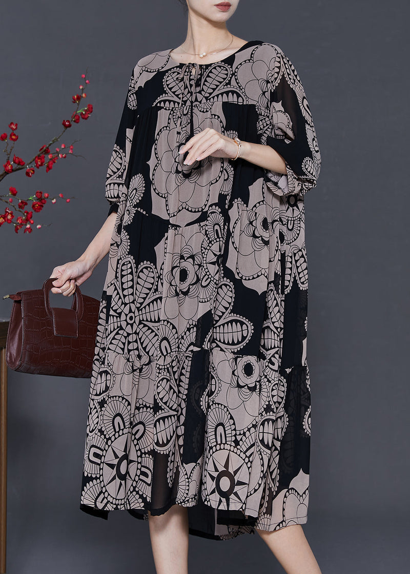Khaki Oversized Print Chiffon Dresses Spring
