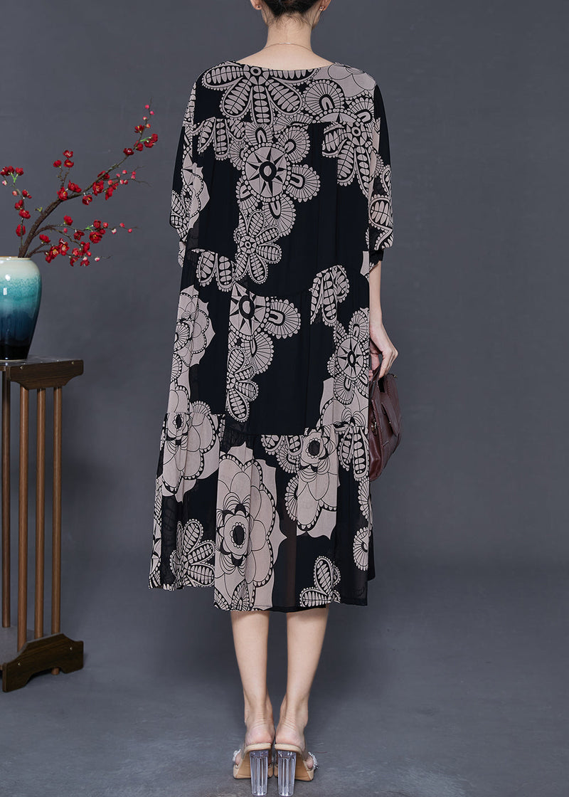 Khaki Oversized Print Chiffon Dresses Spring