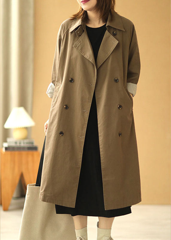 Khaki Peterpan Collar Pockets Button Fall Long Sleeve Trench