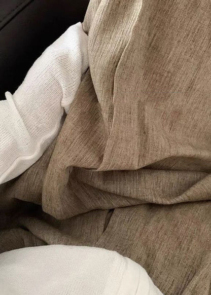 Khaki Pockets High Waist Wide Leg Pants Spring