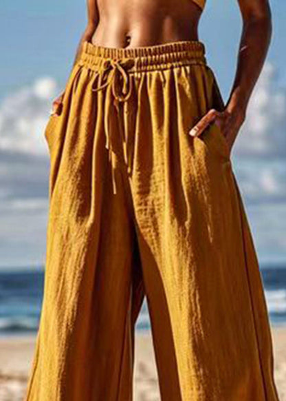 Khaki Pockets Patchwork Tie Waist Crop Pants