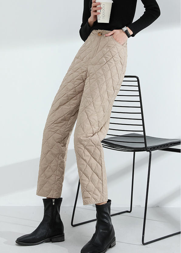 Khaki Pockets Warm Regular Winter Pants