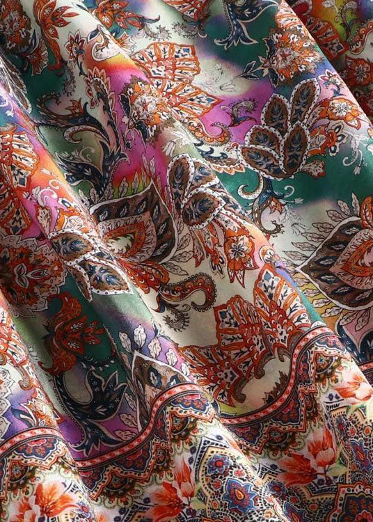 Khaki V Neck Ruffled Print Silk Robe Dresses Half Sleeve
