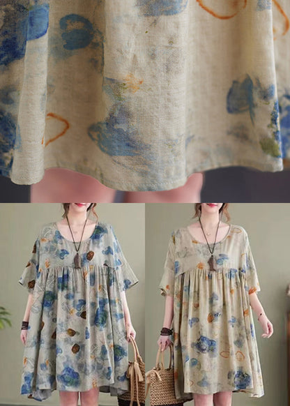 Lake Blue Oversized Print Cotton Maxi Dress Summer
