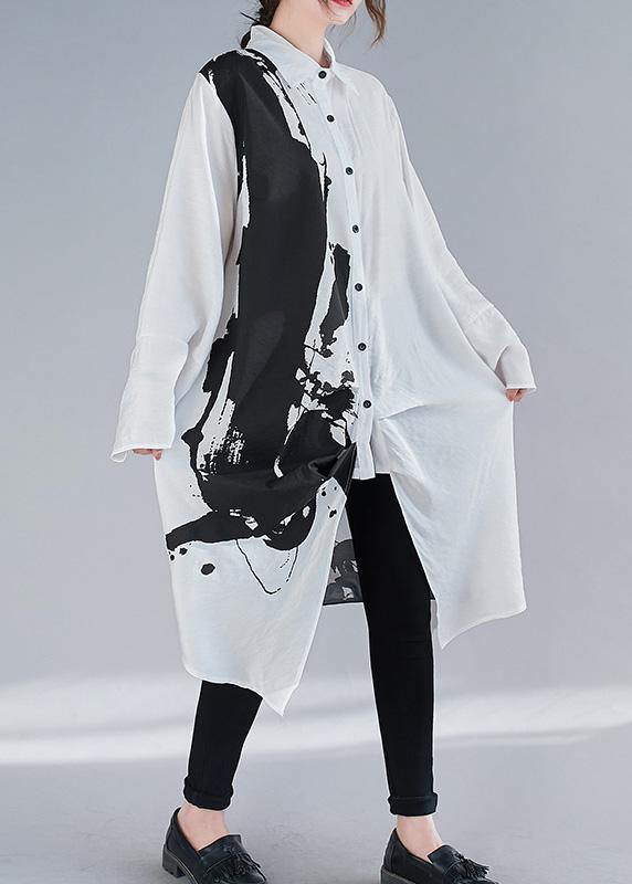 Lapel Patchwork Spring Clothes Design White Print Long Dress