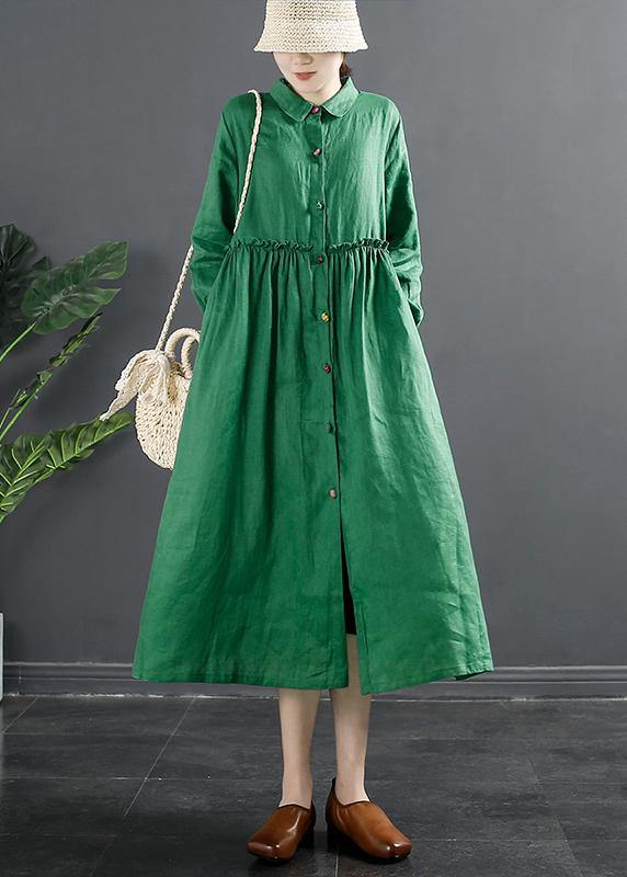 Lapel Ruffles Outfit Photography Green Maxi Dress