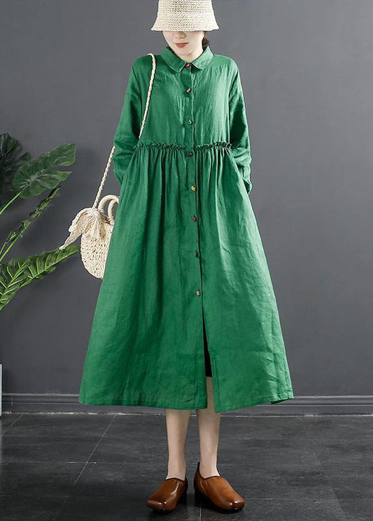 Lapel Ruffles Outfit Photography Green Maxi Dress