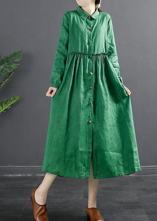 Lapel Ruffles Outfit Photography Green Maxi Dress