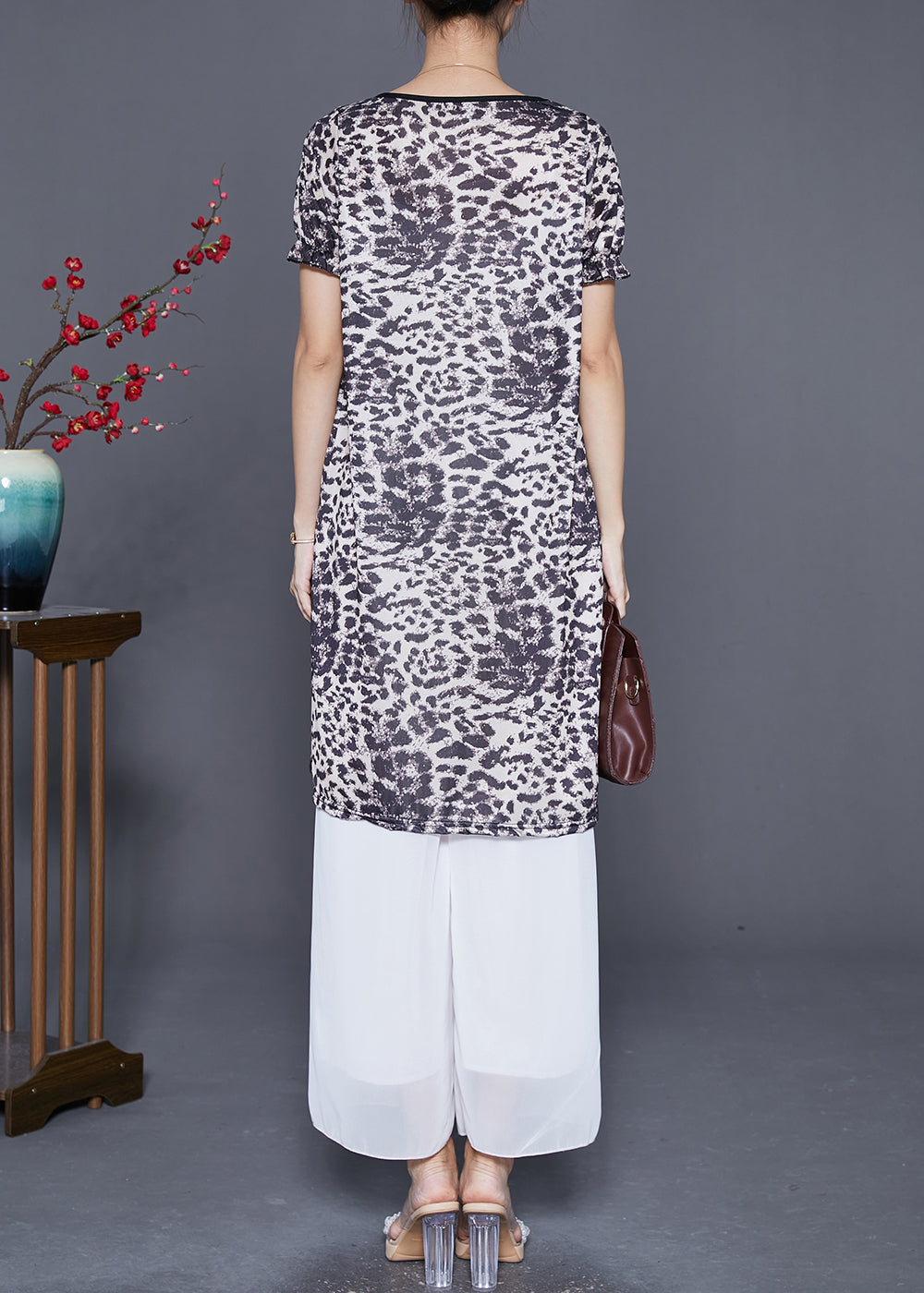 Leopard Patchwork Smiling Face Zircon Chiffon Dress Summer