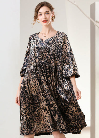 Leopard Print Oversized Silk Velour Holiday Dress Spring