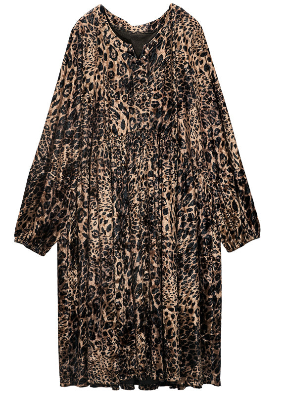 Leopard Print Oversized Silk Velour Holiday Dress Spring