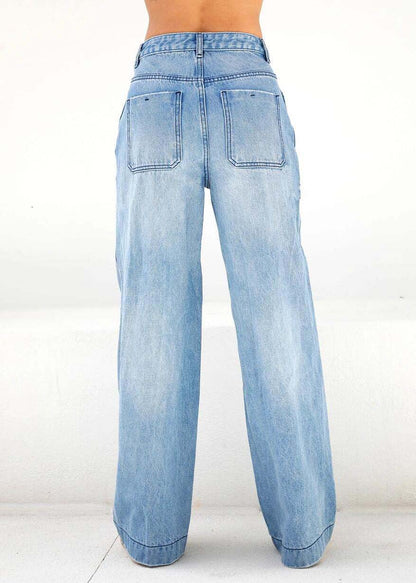 Light Blue Oversized Original Design Denim Wide Leg Pants Summer