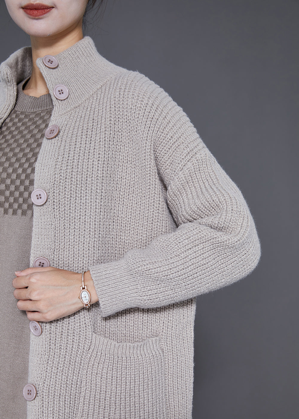 Light Grey Button Down Warm Knit Coats Fall