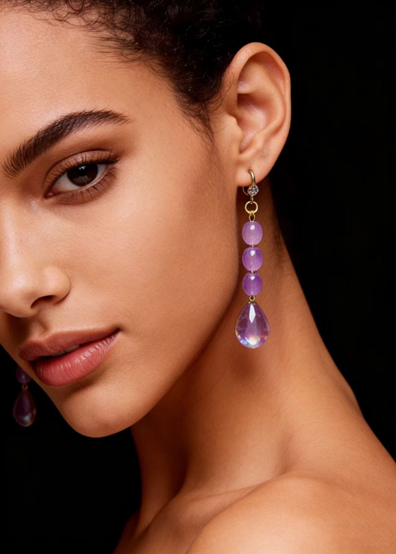 Light Purple Droplet Shape Crystal Drop Earrings