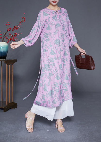 Light Purple Print Lace Up Silk Dress Bracelet Sleeve