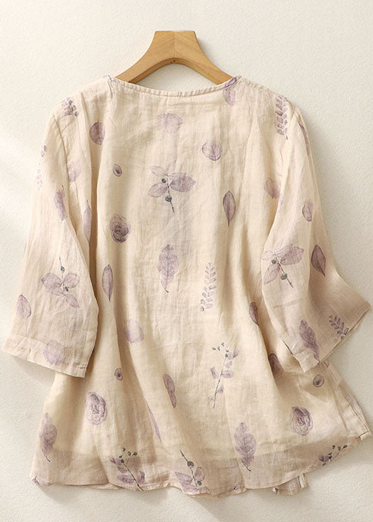 Light Purple Print Tasseled Patchwork Cotton Shirt Bracelet Sleeve