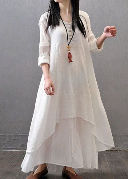 Long Sleeve Double Layers Button Asymmetric Green Text Maxi Dress