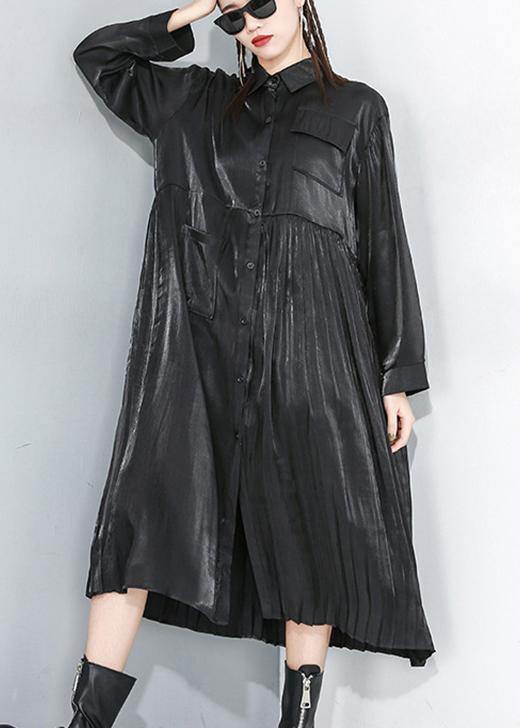 Long Sleeve Lapel Collar Loose Oversize Midi Dresses