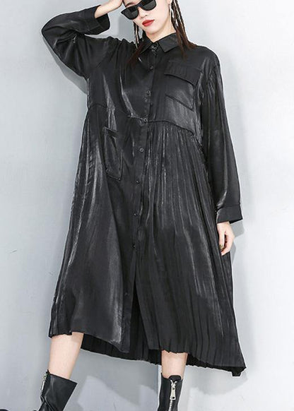 Long Sleeve Lapel Collar Loose Oversize Midi Dresses
