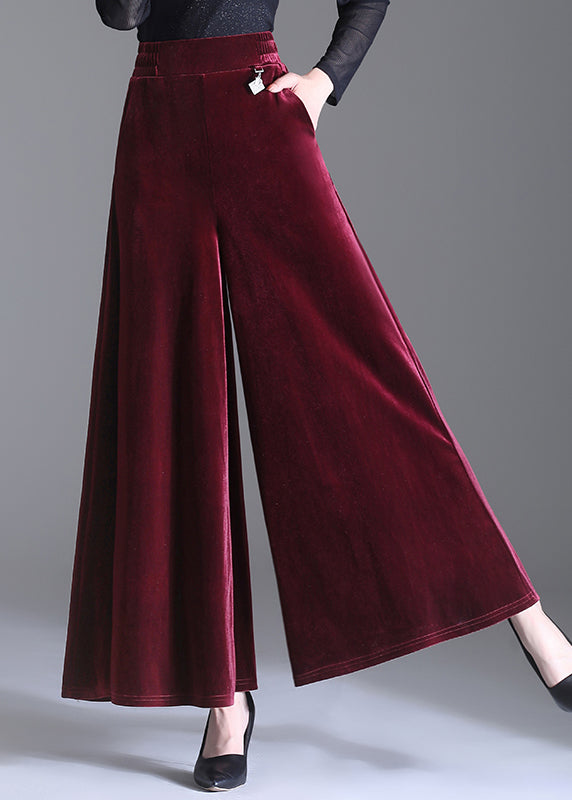 Mulberry Pockets Patchwork Velour Wide Leg Pants Fall