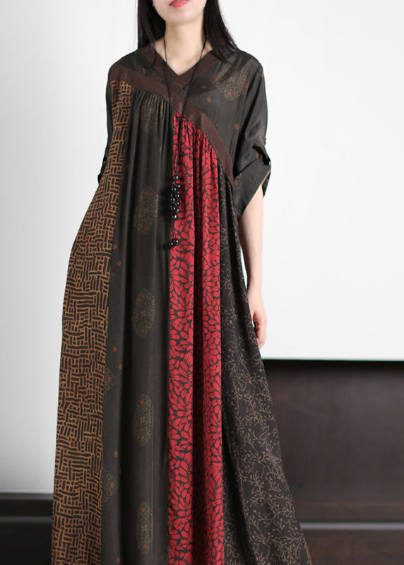 Mulberry Print Wrinkled Silk Long Dresses Summer