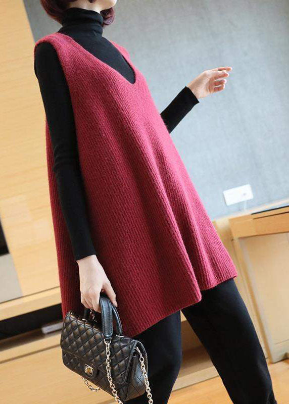 Mulberry V Neck Oversized Knit Vest Tops Sleeveless