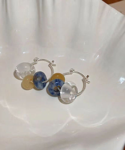 Multicolour Copper Gem Stone Glass Hoop Earrings Kx1002
