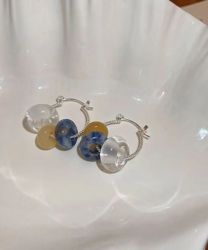 Multicolour Copper Gem Stone Glass Hoop Earrings Kx1002