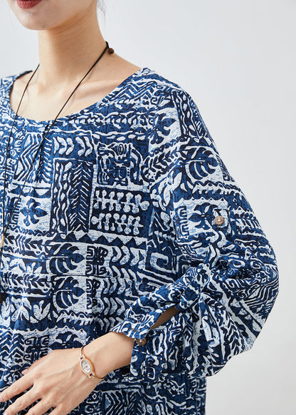 Navy Oversized Print Linen Dress Fall