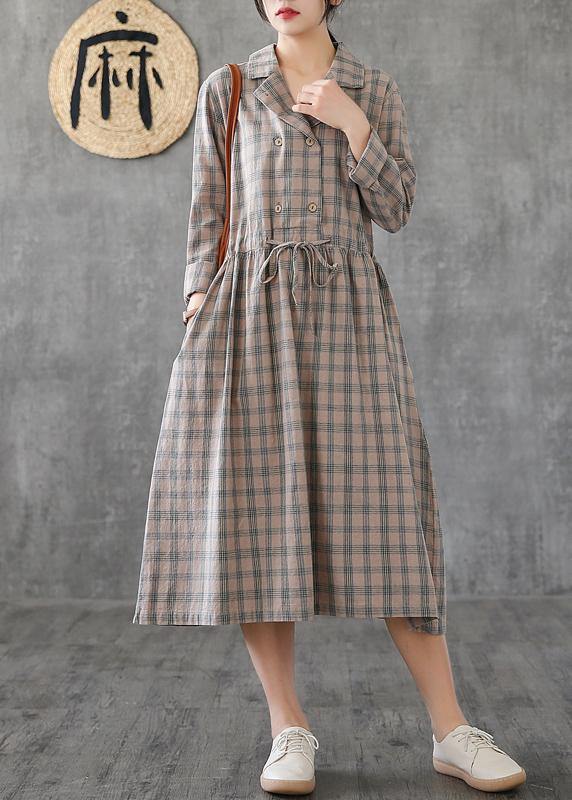 Notched Drawstring Linen Cotton Tunics Ideas Green Plaid Dress