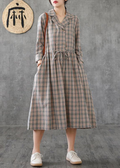 Notched Drawstring Linen Cotton Tunics Ideas Green Plaid Dress
