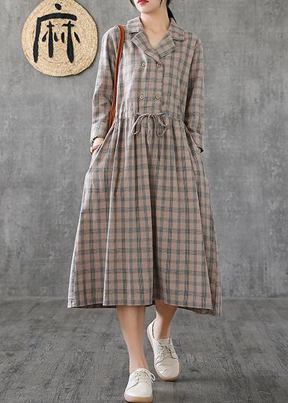 Notched Drawstring Linen Cotton Tunics Ideas Green Plaid Dress