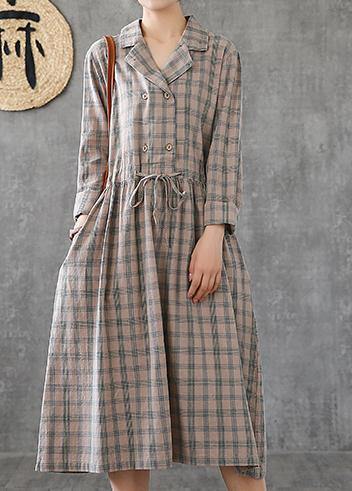 Notched Drawstring Linen Cotton Tunics Ideas Green Plaid Dress