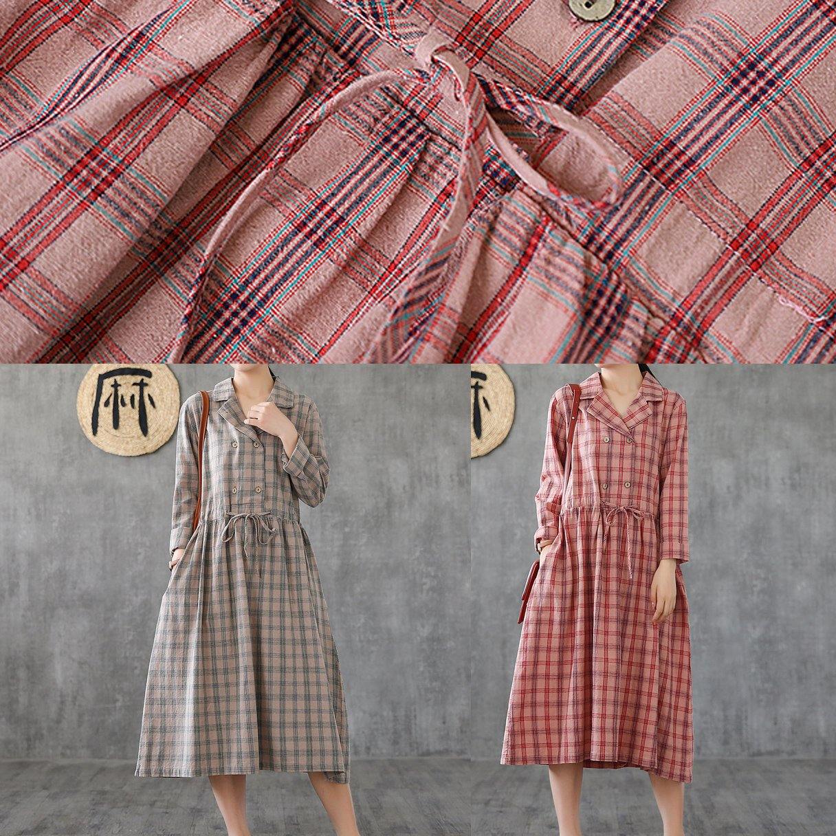 Notched Drawstring Linen Cotton Tunics Ideas Green Plaid Dress