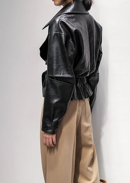 Notched Cinched Coat Black Silhouette Coats
