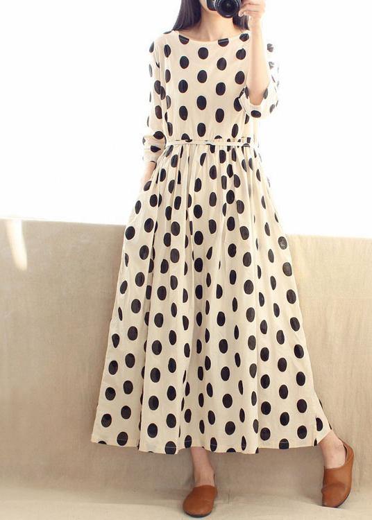 O Neck Cinched Wardrobes Design Beige Dotted a Line Dress