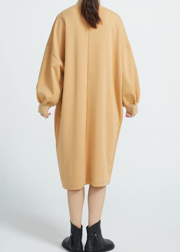 O Neck Cotton Spring Dresses Sleeve Camel Color Dresses