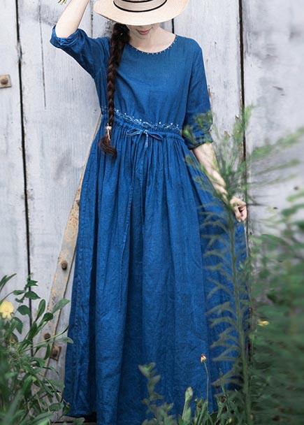 O Neck Drawstring Spring Tunic Runway Blue Long Dresses